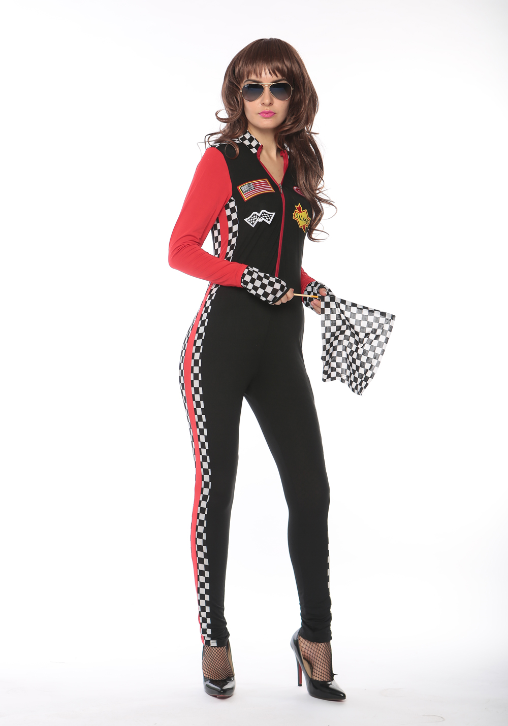 F1722 sexy red race girl jumpsuit,accessory:gloves